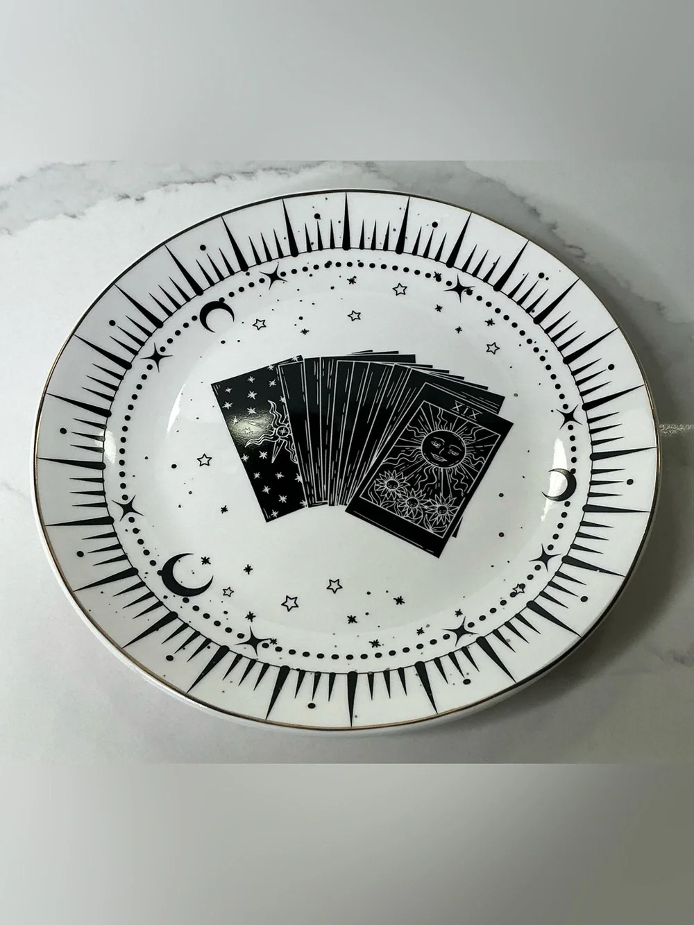 10 Strawberry 4 Salad Plates Street Tarot Card Celestial Halloween Gold Rim 8”